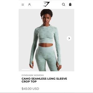 NWT Gymshark Camo Long Sleeve Crop Top Sage Green